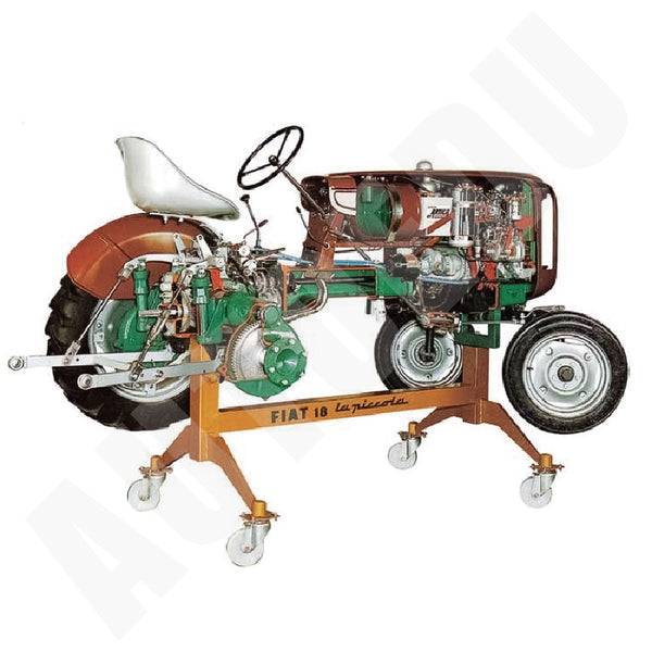 Tire-wheeled farm tractor with diesel engine - Fiat “la Piccola” + hydraulic hoist (on stand with wheels) – electrical Educational Trainer AE38110E AutoEDU